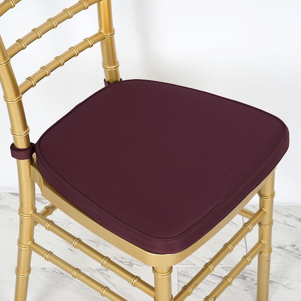 2" Thick Burgundy Seat Cushion, Chiavari Chair Pad, Memory Foam Padded Sponge Cushion With Ties and Removable Polyester Cover