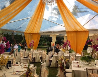 30Ft Gold Ceiling Drapes Sheer Curtain Panels, Ceiling Drapery Weddings & Events, Draping Panel - Fire Retardant Fabric With 4" Pocket