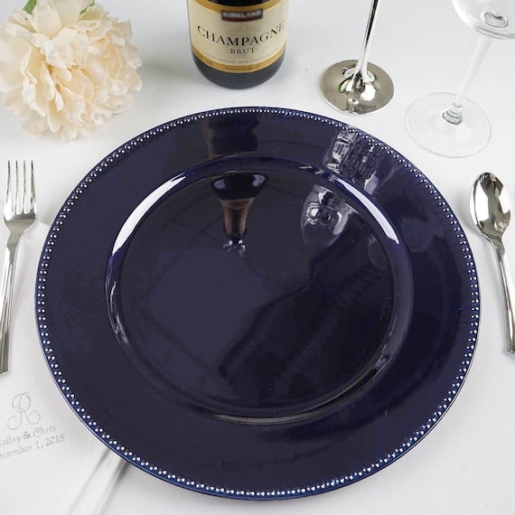 24 Pack Clear Plastic Charger Plates - 13 Inch Dinner Plates With Beaded Rim For Wedding, Party, Table Decor