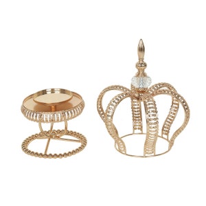 13 Gold Metal Crown Spiral Pillar Candle Holder Stand, Jeweled Votive ...