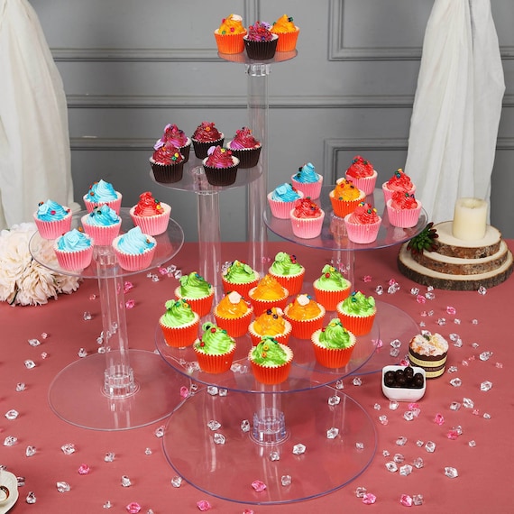 4-Tier Clear Acrylic Round Cupcake Display and Cake Stand with