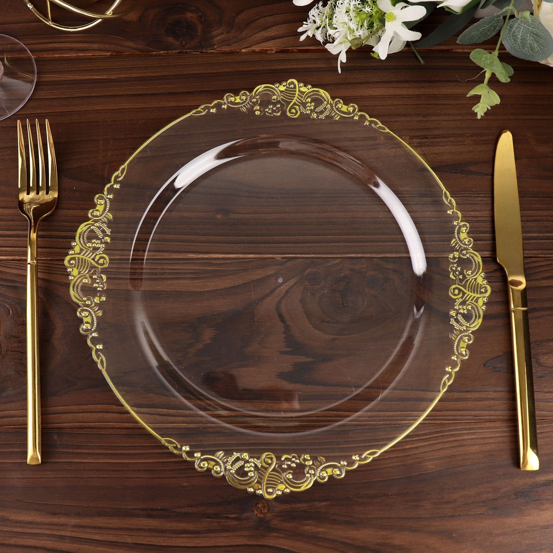10 Pack 10 Clear Round Dinner Plates, Disposable Plastic Dinner Plates