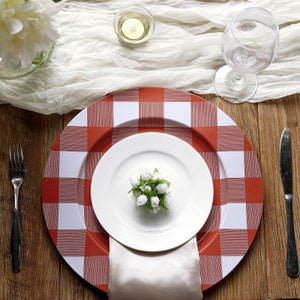 Black and White Buffalo Check and Floral Paper Plates