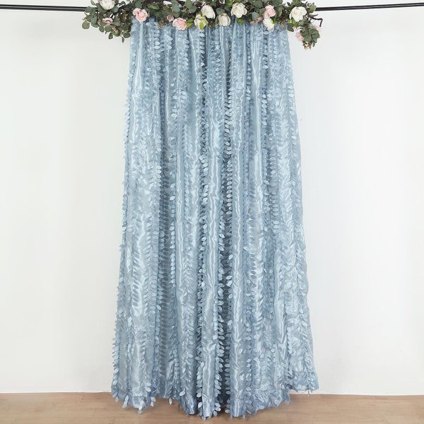 8ftx8ft Dusty Blue 3D Leaf Petal Taffeta Fabric Photography Curtain Panel, Event Greenery Backdrop Drape With Rod Pocket, Window Home Decor