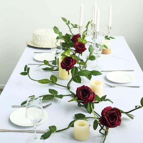 6FT Burgundy Silk Rose Vine, Real Touch Rose Garland, Hanging