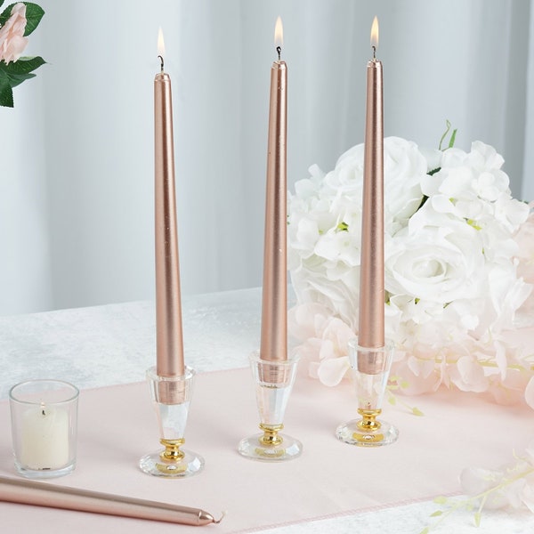 10" Rose Gold | Blush Premium Taper Candles, Unscented and Dripless Taper Wedding Candles, Table Candles, Dinner Candles For Table - 12 Pack