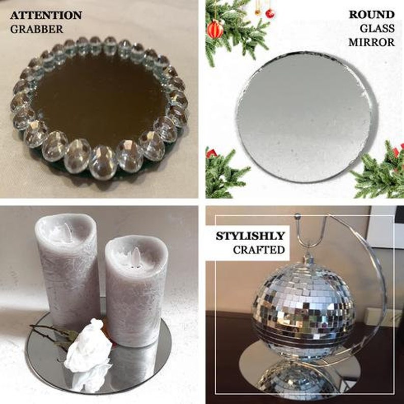 4 Pack | 14inch Round Glass Mirrors, Decorative Mirrors, Round Mirrors, Table Mirrors, Mirror Centerpieces, Candle Mirror, Wedding Table Decor