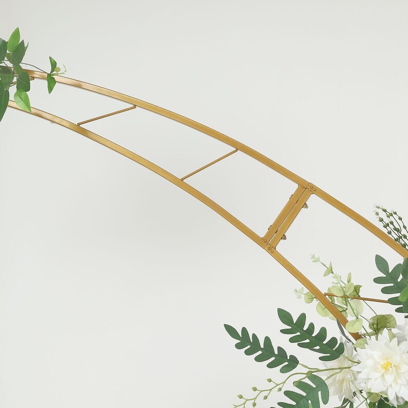 8ft Gold Metal Crescent Moon Wedding Arch Photography Backdrop Stand, Curved Design Flower Balloon Frame, Collapsible Arbor Stand With Base image 7