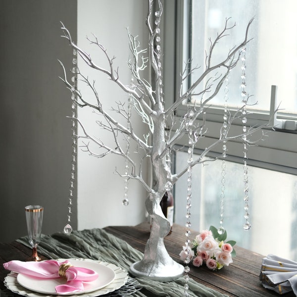 34'' Metallic Silver Manzanita Centerpiece Tree + 8pcs Acrylic Chains