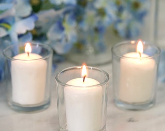 White Votive Candles with Clear Votive Holder Set - 12 Pack