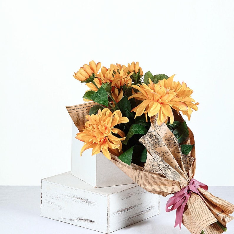 30 Orange Silk Dahlia Artificial Flower Stems DIY Etsy