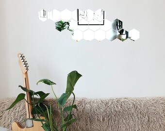 12 Hexagon Mirror Wall Decal Wall Stickers, Acrylic Mirror For Bedroom Living Room Decorative Wall Mural - 3"