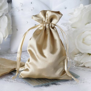 12 Pack | 4”x6” Champagne Satin Favor Bags, Drawstring Pouch, Wedding Party Favors, Gift Bags, Jewelry Bags, Drawstring Bulk Favor Bags