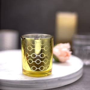 6PCS Gold Mercury Glass Votive Candle Holders, Tea Light Candle Holder, Wedding Candle Holder, New Year Tealight Holder - Honeycomb Design