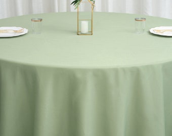 132" Round Polyester Tablecloth, Sage Green Wedding Tablecloth