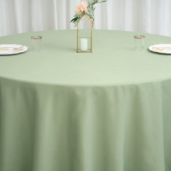 132" Round Polyester Tablecloth, Sage Green Wedding Tablecloth