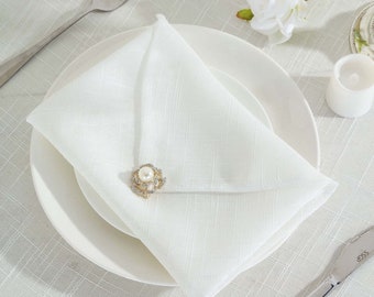 5 Pack | 20"x20" White Premium Faux Linen Napkins, Wrinkle Resistant Napkins, Rustic Wedding, Home Decor, Faux Burlap Napkins