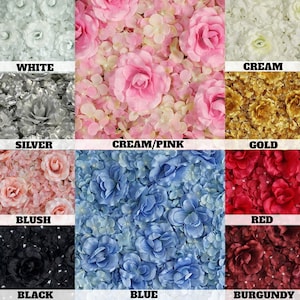 11 Sq Ft - 4 Panels White Silk Rose & Hydrangea Flower Wall Panel for ...