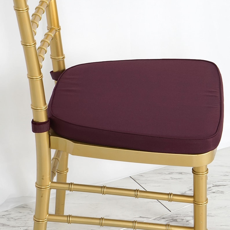 2inch Thick Burgundy Chiavari Chair Pad, Memory Foam Seat Cushion With Ties and Removable Cover