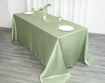 90"x132" Rectangular Satin Tablecloth, Sage Green Wedding Tablecloth