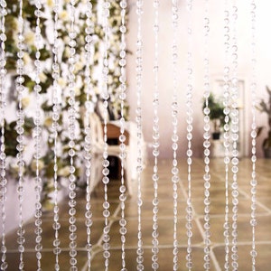 8ft Crystal Diamond Beaded Curtain with Plastic Rod and Adjustable Hooks, Window Curtains, Door Curtains