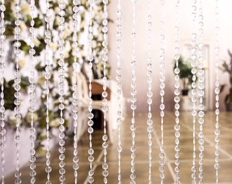 8ft Crystal Diamond Beaded Curtain with Plastic Rod and Adjustable Hooks, Window Curtains, Door Curtains