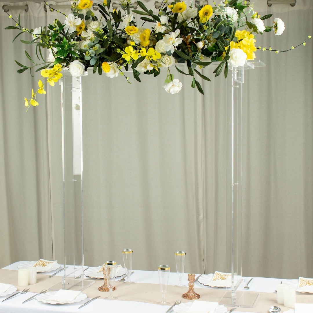 40 Clear Acrylic Flower Stand, Rectangular Wedding Centerpiece, Large Floral Centerpiece, Bridge