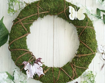 2 Pack - 14" Green Preserved Moss Wreaths with Natural Twig Wraps, Natural Wreath, Wedding Wreath, Floral Wreath For Front Door Decor