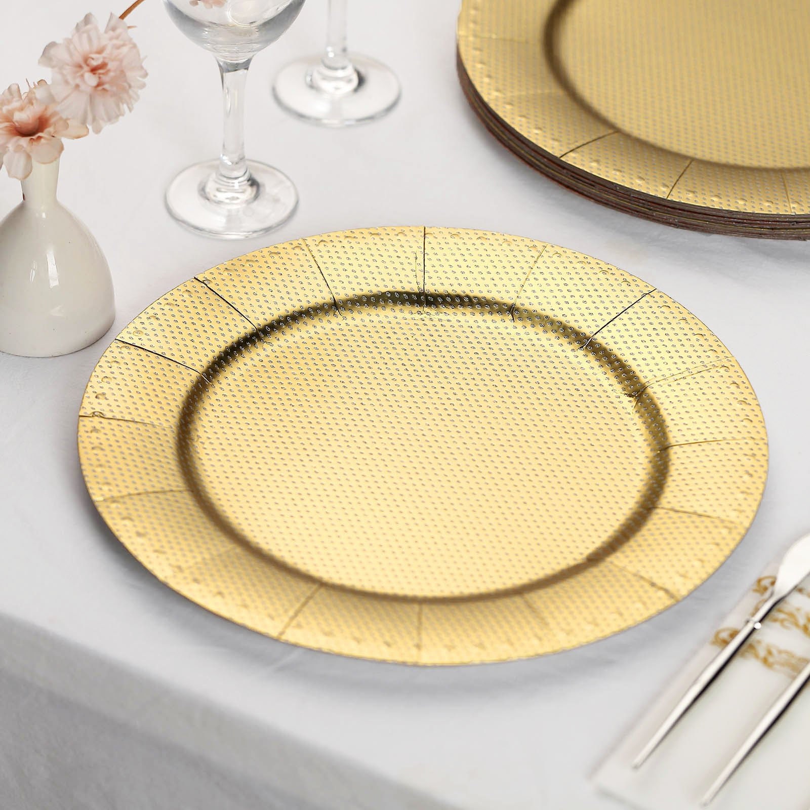 24 platos desechables redondos dorados de 13 pulgadas, bandeja de servir  para mesa de comedor, platos de cartón de papel reutilizables resistentes