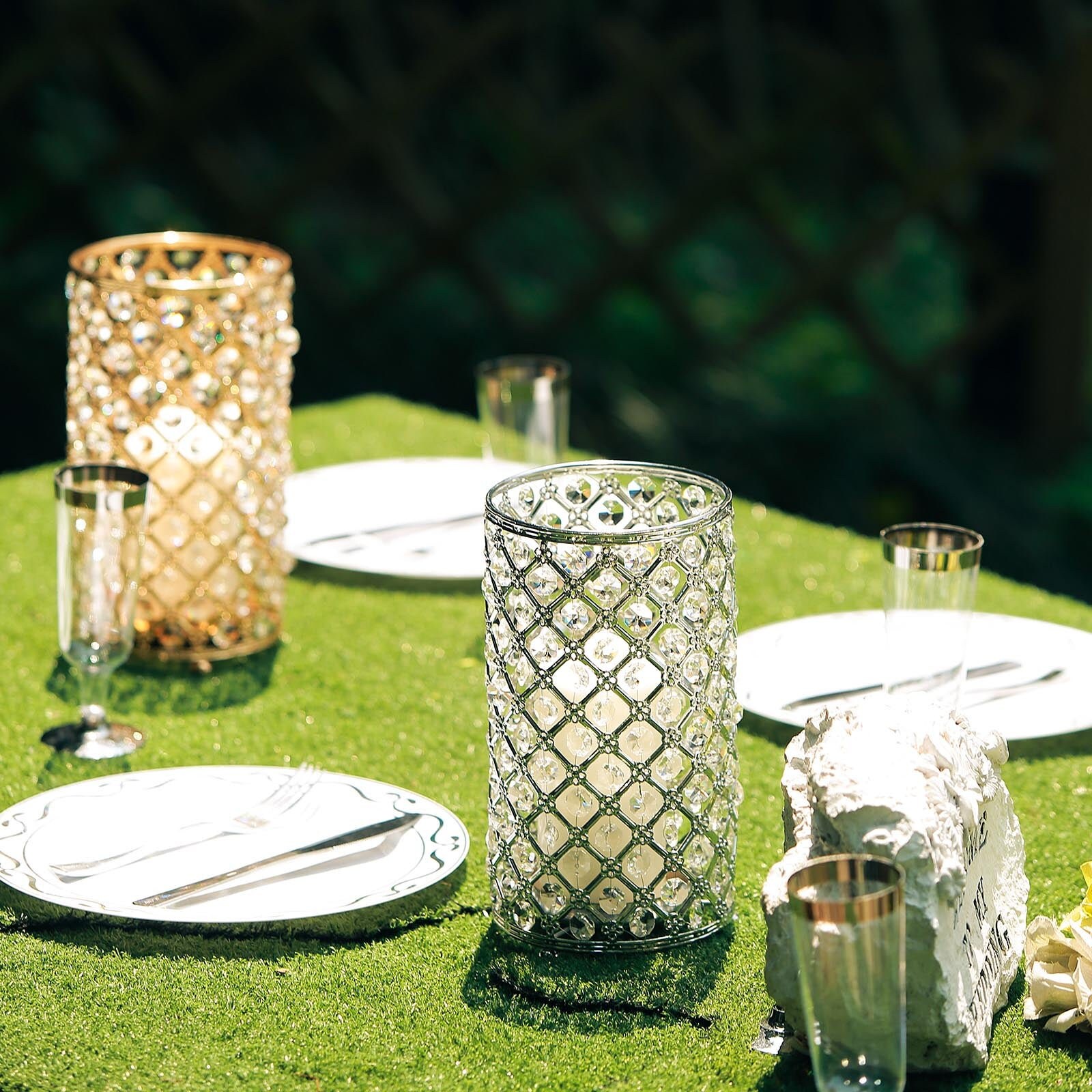 Artis Crystal Pillar Candle Holders – Set Of 2, Silver, For Tea Lights Or Votives