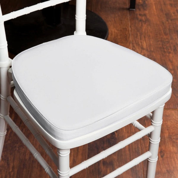2" Thick White Seat Cushion, Chiavari Chair Pad, Memory Foam Padded Sponge Cushion With Ties and Removable Polyester Cover