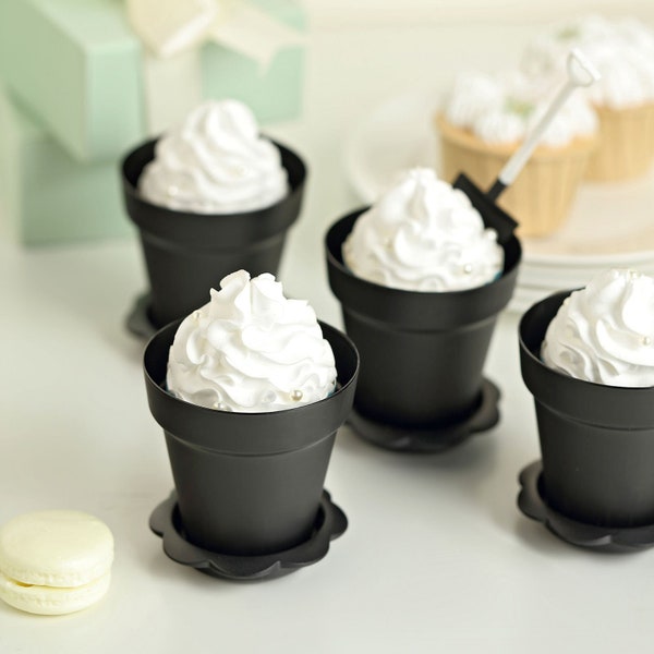 12 Pack Black Flower Pot, Ice Cream Pot Dessert Cup, Succulent Pots, Pots for Plant, Ice Cream Cone Planter With Accessories