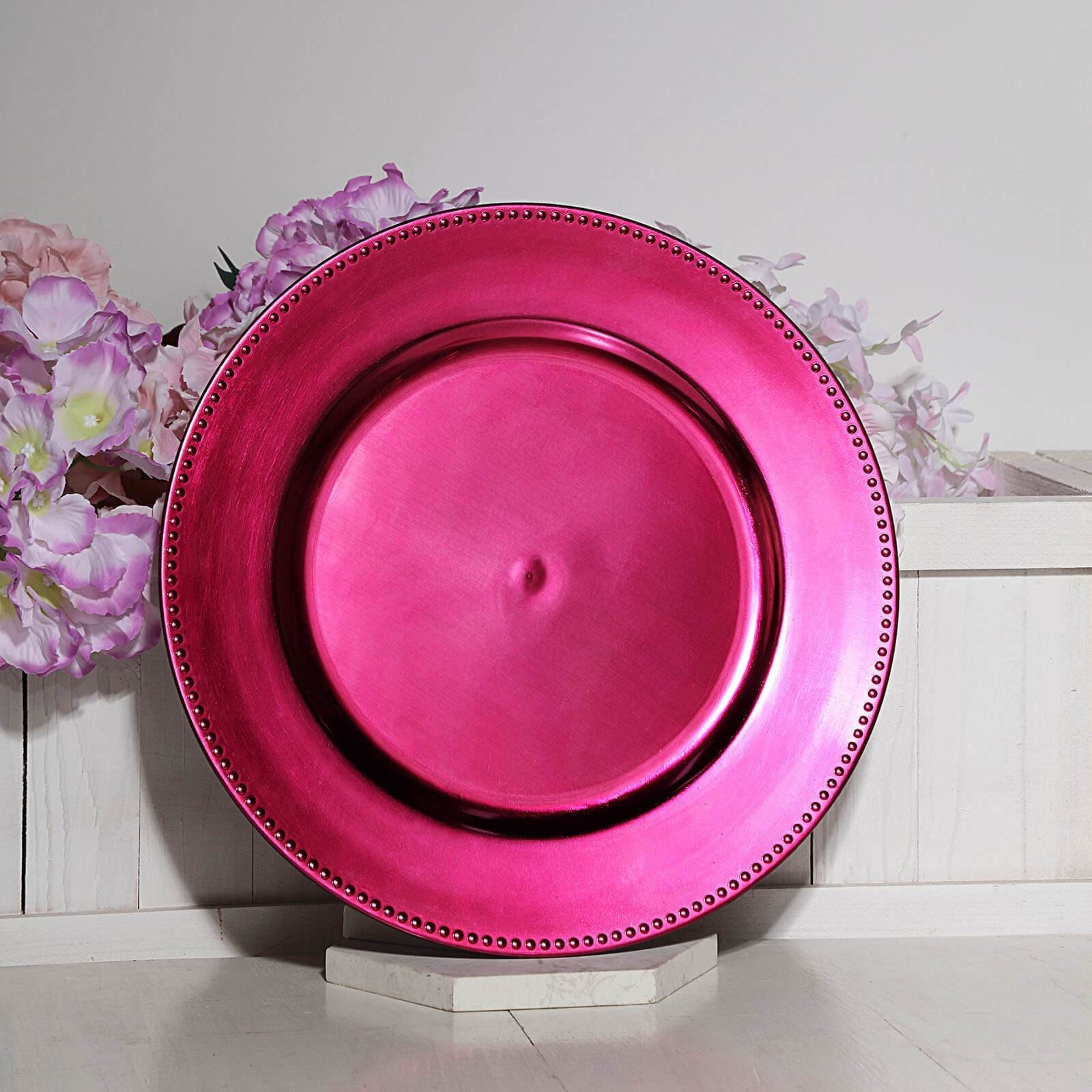 Set of 6 13 Hot Pink Beaded Acrylic Charger Plates Etsy