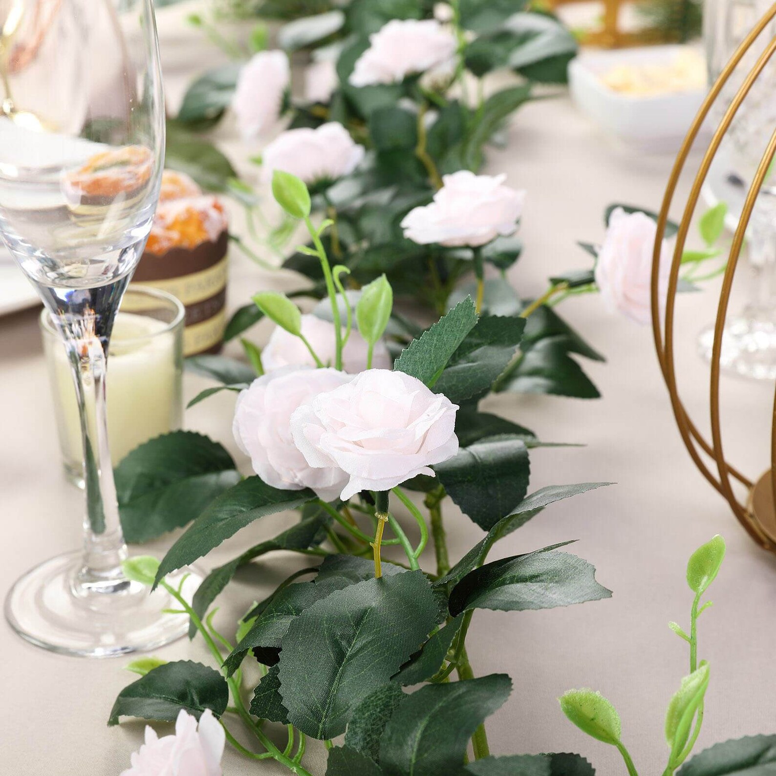 6 FT Blush Rose Garland With Leaves, Artificial Rose Vine Floral Garland, Silk Roses Wedding ...
