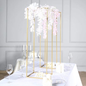 2 Pack - 40" Tall Matte Gold Wedding Flower Stand, Metal Vase, Column Stand, Geometric Centerpiece, Flower Vase, Wedding Table Centerpiece