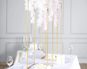 2 Pack - 40" Tall Matte Gold Wedding Flower Stand, Metal Vase, Column Stand, Geometric Centerpiece, Flower Vase, Wedding Table Centerpiece
