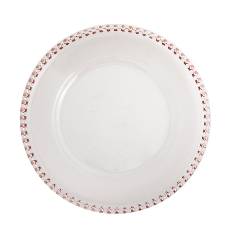 Set of 6 | 12inch Clear Acrylic Charger Plates with Rose Gold Beaded Rim, Plate Chargers, Round Charger Plates, Dining & Serving, Reception