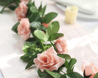 6FT Dusty Rose Silk Rose Vine, Fake Rose Garland, Hanging Roses, Wedding Garland, Arch Decor Greenery Garland