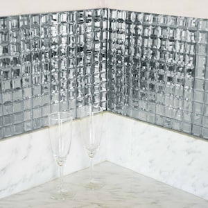 10 Pack | Silver Mirror Peel and Stick Tiles, Backsplash Tile for Kitchen, 3D Mirror Wall Tiles - 12&quot;x12&quot;