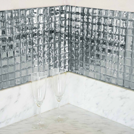 10 Pack | Silver Mirror Peel and Stick Tiles, Backsplash Tile for Kitchen, 3D Mirror Wall Tiles - 12"x12"