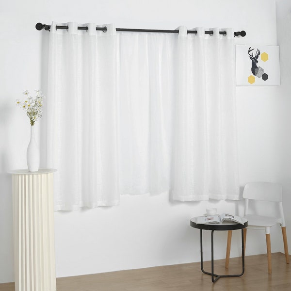 Set Of 2 | 52"x64"| Faux Linen Curtain Panels, Bedroom Curtains Window Treatment Door Window Curtains With Chrome Grommets - White
