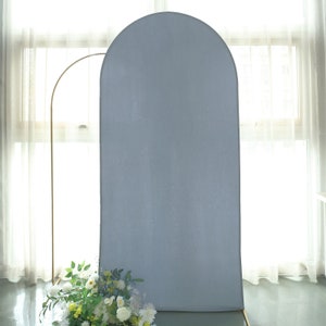 7ft | Matte Dusty Blue Spandex Fitted Wedding Arch Covers For Round Top Chiara Backdrop Stands, Photography Backdrop, Wedding Decor