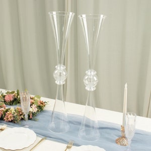 2 Pack | 27" Clear Trumpet Vase, Table Centerpiece, Reversible Plastic ...