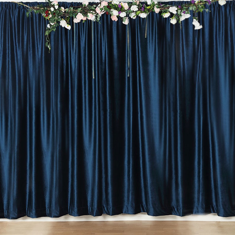 8Ft x 8Ft Navy Blue Velvet Backdrop Drapes, Curtains with Rod Pockets, Curtain Panels, PhotoBooth Backdrop, Photo Backdrop