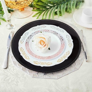 Set of 6 | 13&quot; Black Beaded Acrylic Charger Plates, Plate Chargers, Round Charger Plates, Dining & Serving, Reception Table, Dinner Party