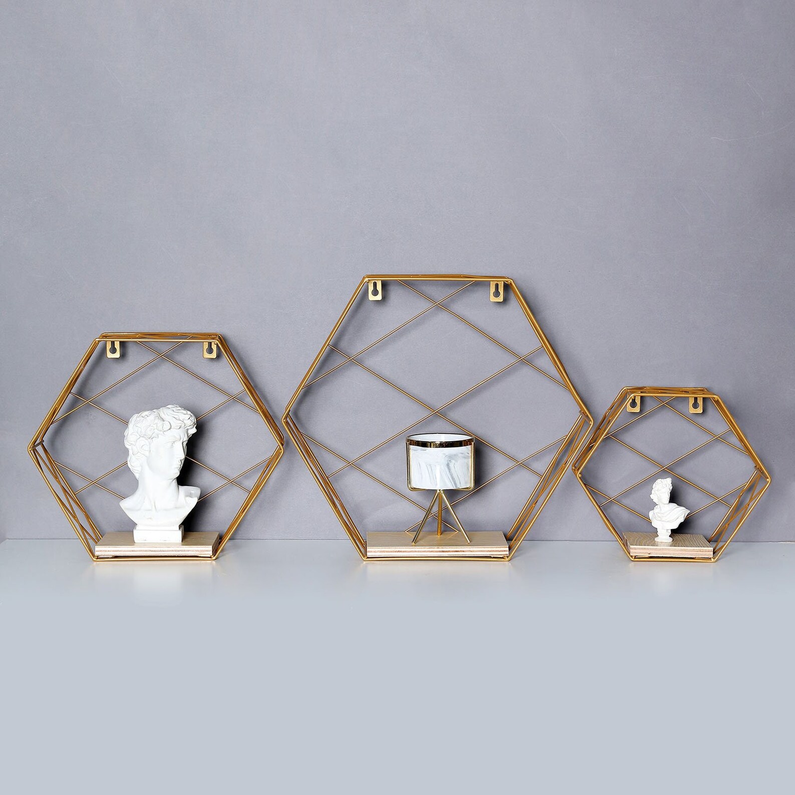 Gold Geometric Floating Shelves Wall Mounted Decorative Etsy