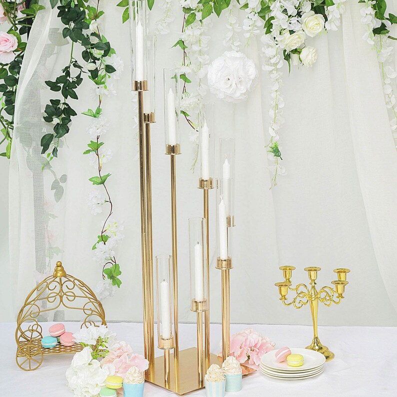 41 8 Arms Gold Cluster Candle Holder With 8 Glass Etsy