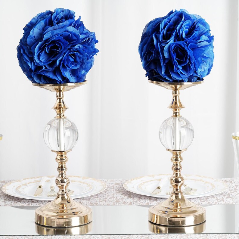 2 Pack 7 Royal Blue Flower Ball, Rose Kissing Balls, Hanging Pomander, Flower Girl Bouquet, Silk Rose Ball, Wedding Centerpiece image 2