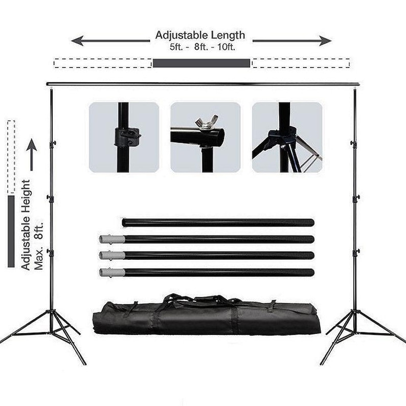 8ftx10ft | DIY Crossbar Adjustable Backdrop Stand with Free Clips, Wedding Backdrop Photo booth Stand, Backdrop Frame, Background Stand