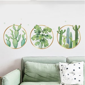 Tropical Leaf Plants & Cactus Wall Decals, Wall Stickers Boho Wall Art For Bedroom Living Room, Mural Stickers